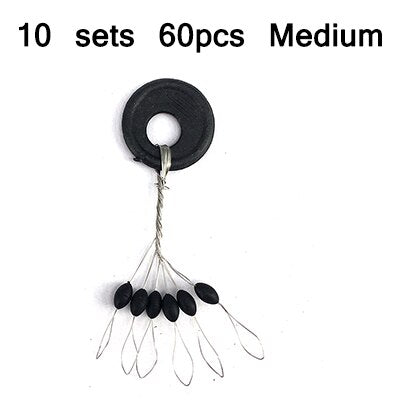 GHOTDA 10 Sets 60Pcs Fishing Float Black Rubber Space Bean Stopper Line Stops