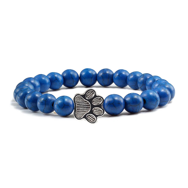 Natural Matte Black Lava Volcanic Stone Paw Print Charm Bracelet Homme Femme Pet Memorial Cat Dog Lovers Jewelry Bracelets
