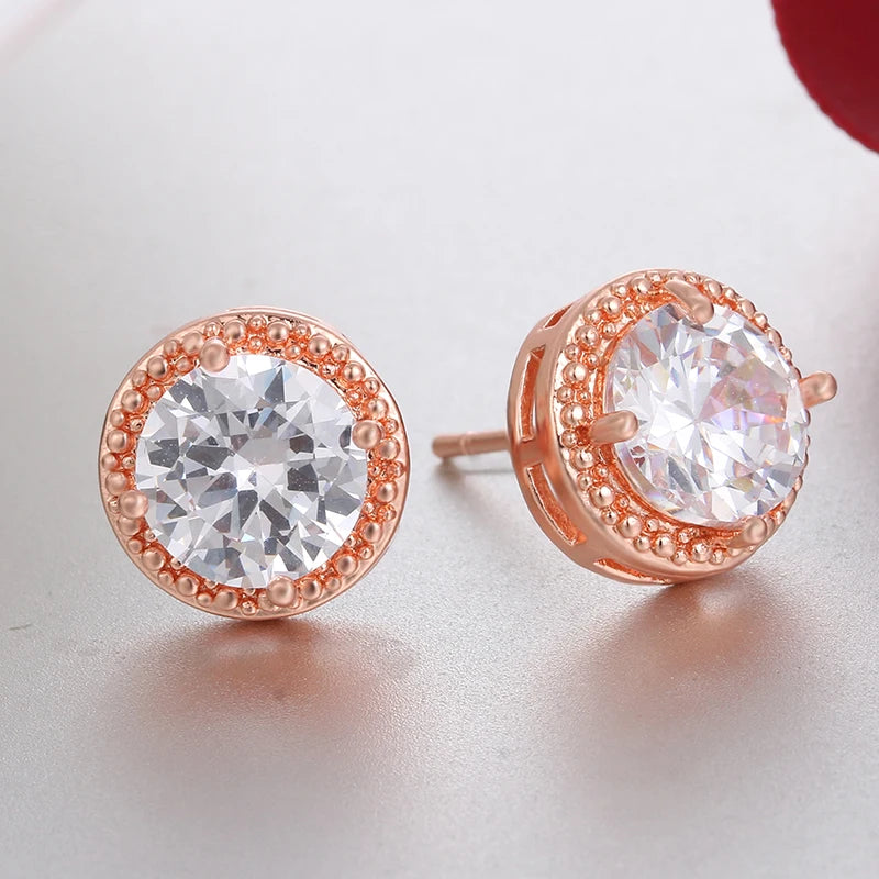 Jewelry Crown Women Classic Shining Zircon Small Stud Earrings Gold Color Ears Stud for Men Crystal Earrings WE132