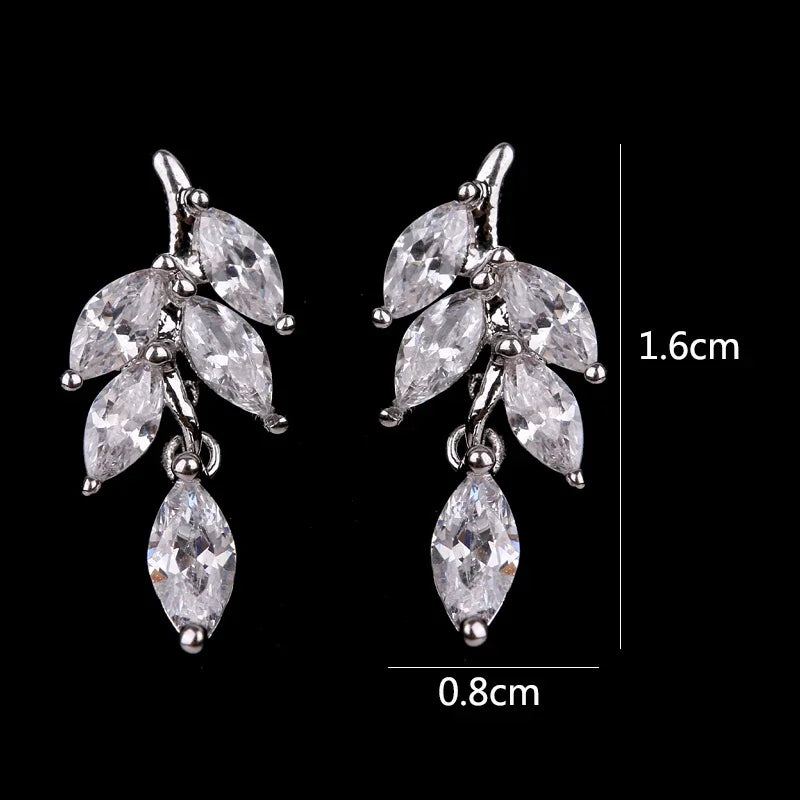 LXOEN Marquise Cut Flower Zirconia Crystal Long Drop Earrings for Women Shiny Leaf CZ Stone Bridal Wedding Jewelry
