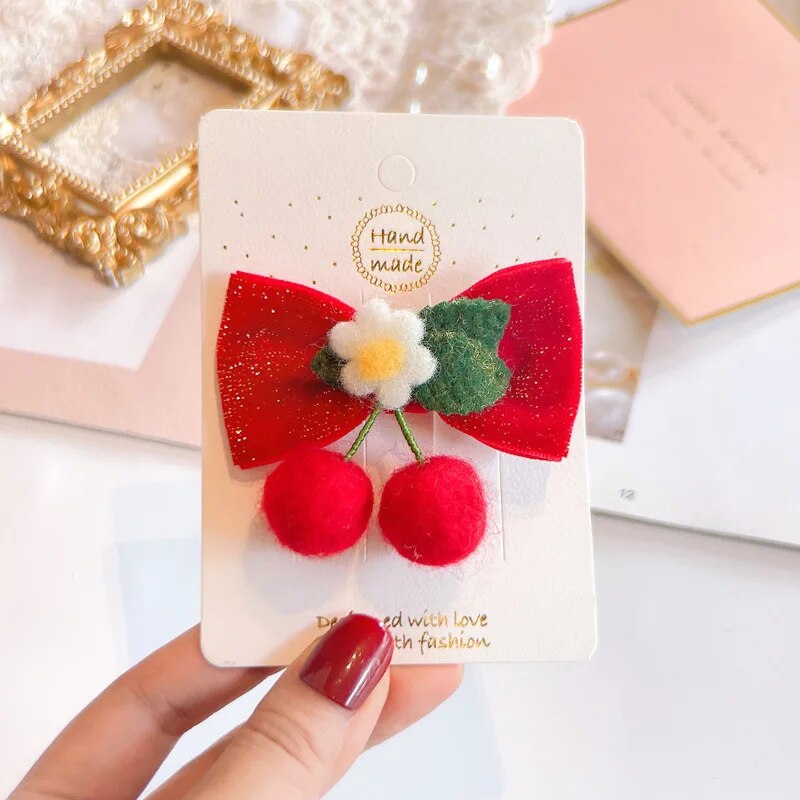 Red Golden Velvet Bow Hair Ornament Baby Hair Circles Pins Christmas New Year Ko