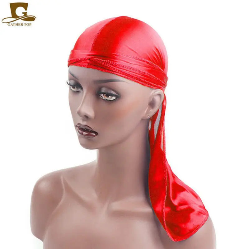 Fashion Men's Satin Durags Bandanna Turban Wigs Pirate Hat Men Silky Durag Headwear Headband