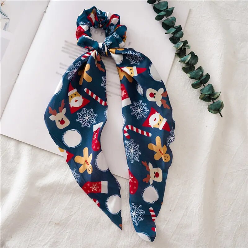 Santa Claus Bows Hair Scrunchies Long Ribbon Ponytail Scarf Hair Tie Women Girls Elastic Hair Bands Christmas Hair Accessories