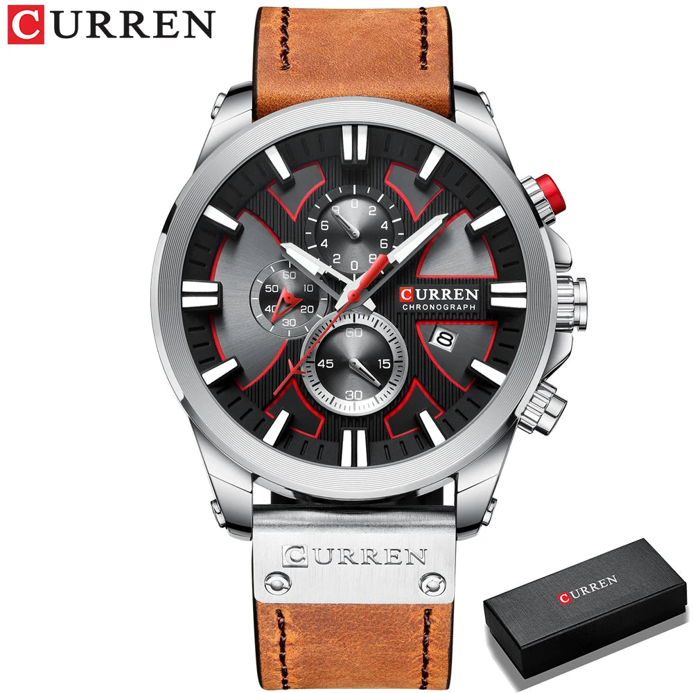 CURREN Watch Chronograph Sport Mens Watches Quartz Clock Leather Male Wristwatch Relogio Masculino for Men