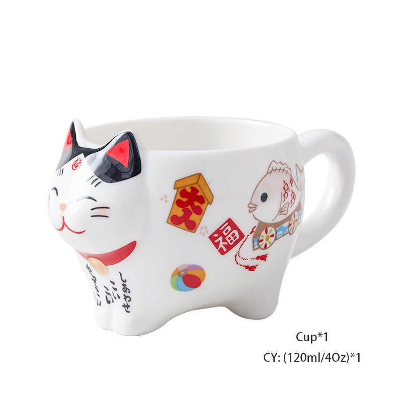 Cute Japanese Lucky Cat Porcelain Tea Set Creative Maneki Neko Ceramic Tea Cup Pot With Strainer Lovely Plutus Cat Teapot Mug