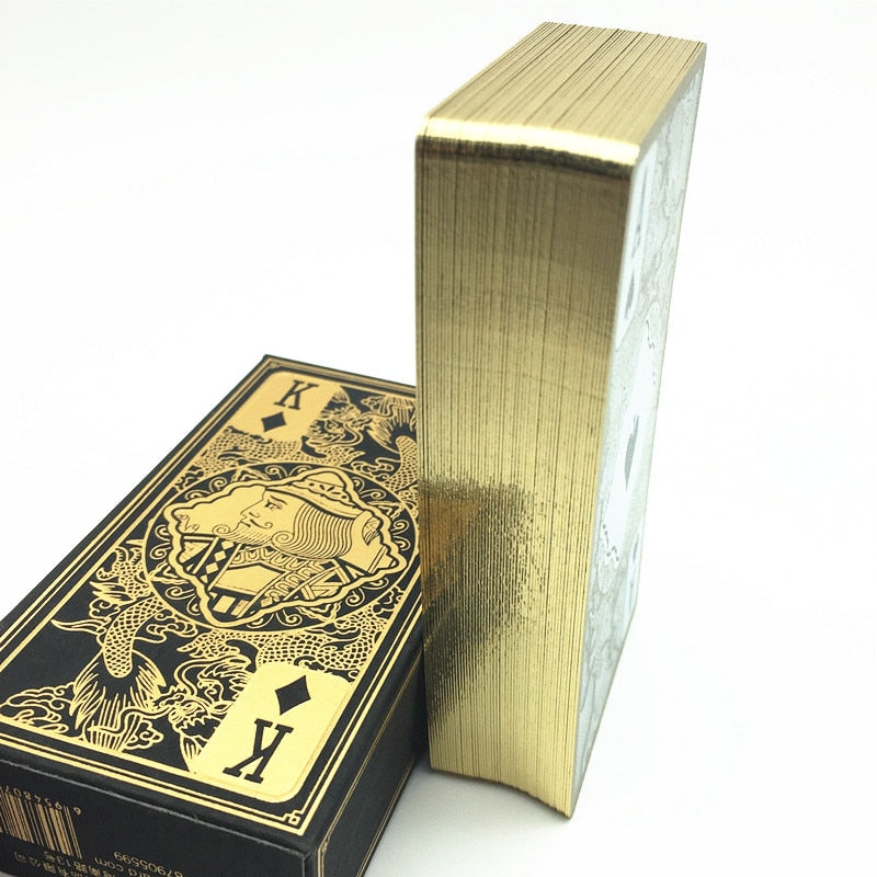 High Quality Waterproof Transparent Plastic Poker Gold Edge Playing Cards Dragon Card Game Collection