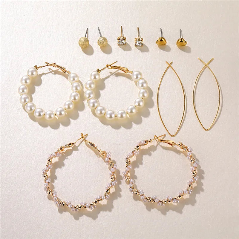 FNIO Big Simulated Pearl Earrings 2019 for Women Lover Geometric Round Heart Drop Dangle Earring Korean Statement Jewelry