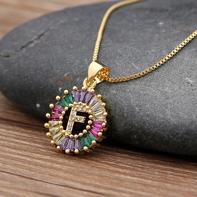 Gold Color Initial Multicolor CZ Necklace Charm Letter Necklace Name Jewelry for Women Accessories Girlfriend