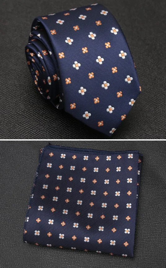 XGVOKH Men Tie Cravat Set Fashion Wedding Ties for Men Hanky Necktie Dot Striped Gravata Jacquard Tie Social Party Accessories