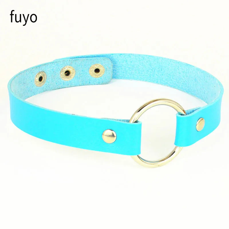 1Pc Collar Punk Round Gothic Goth Choker Necklace Love PU Leather Neck Buckle Necklaces Jewelry for Women