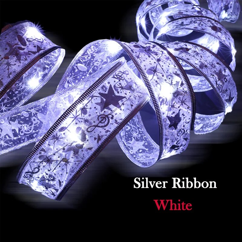 Christmas Decoration LED Ribbon Fairy Lights Christmas Tree Ornaments for Home 2023 DIY Bows Light String Navidad New Year 2024