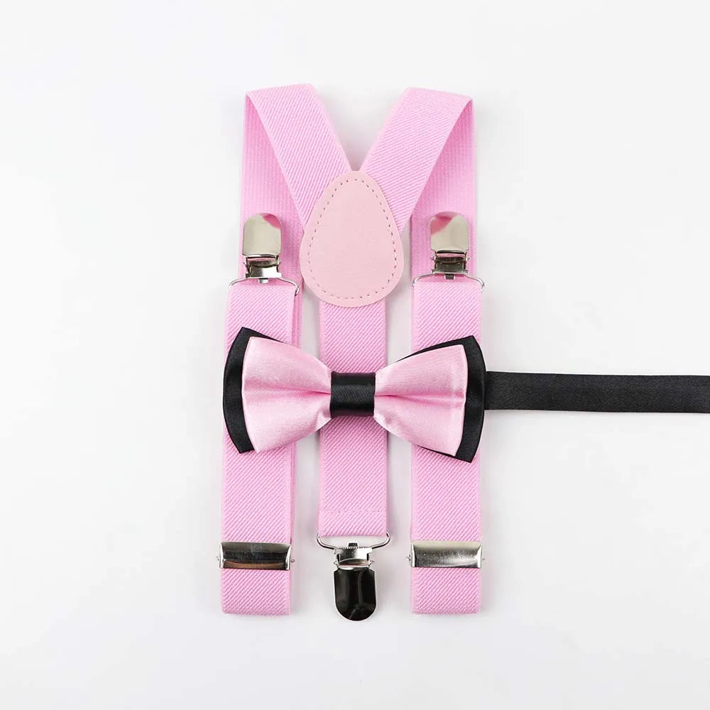 Solid Color Children Belt Bowtie Set Baby Boys Suspenders Polyester Y-Back Braces Two Colors Bow Tie Adjustable Elastic Kids