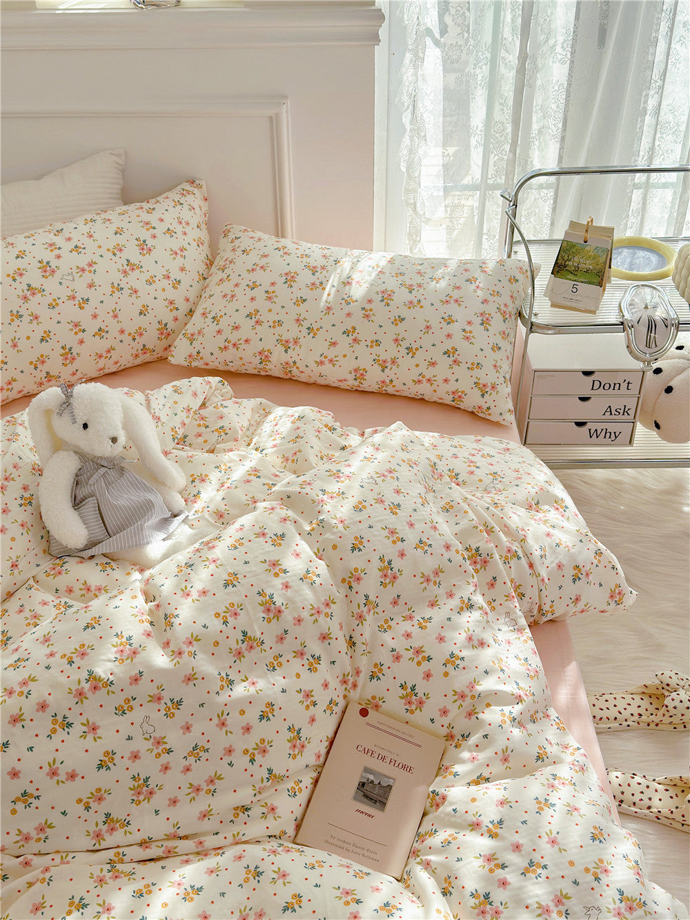 Double Layer Cotton Bedding Set Infant Class Softness Floral Design Duvet Cover Bed Sheet Pillowcases 4 Pieces Bedding Set