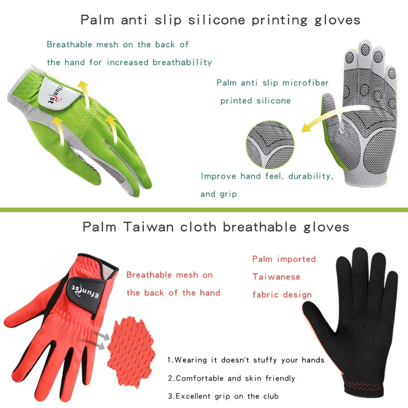 Pack 1 Pcs/Pair Efunist Golf Glove Men Left Hand Breathable Green 3D Performance Mesh Non-Slip Micro Fiber Golf Gloves Mens Man