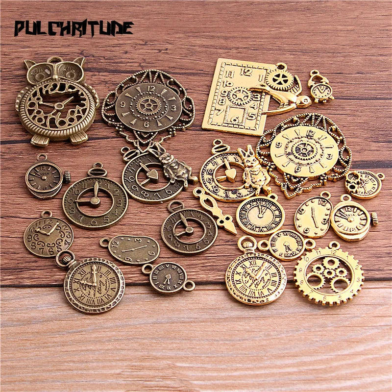 10pcs Vintage Metal Zinc Alloy Mixed Four Clock Pendant Charms Steampunk Clock Charms for Diy Jewelry Making