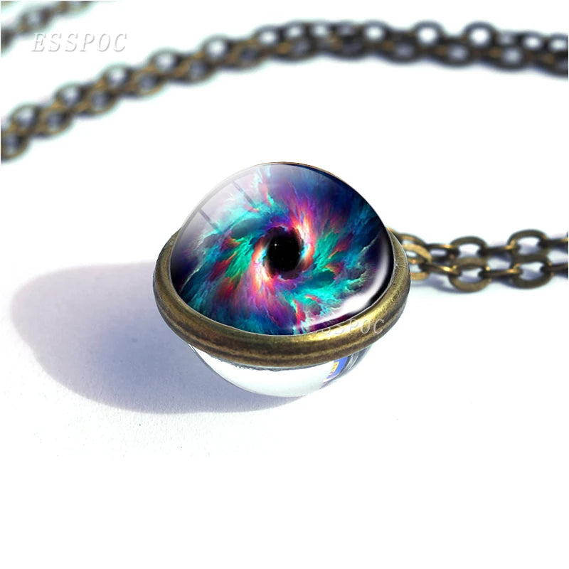 Full Moon Sphere Crystal Ball Glass Necklace Handmade Double Side Glass Ball Pendant Solar System Outer Space Astronomy Jewelry