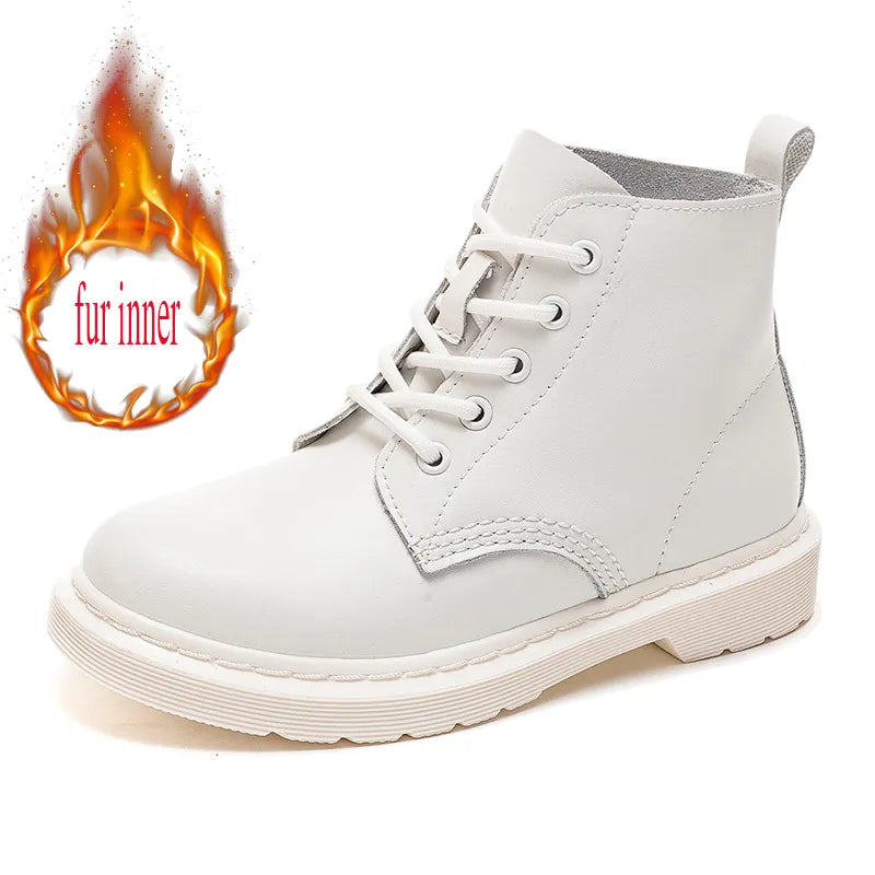 Soft Split Leather Women White Ankle Boots Female Autumn Winter Shoes Woman Punk Motorcycle Boots Spring Winter 35-44