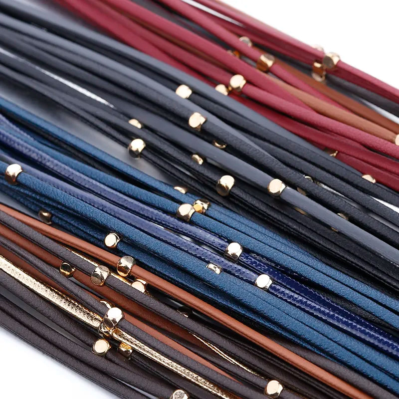 ALLYES Metal Beads Leather Bracelets for Women 2023 Slim Strips Boho Multilayer Wide Wrap Bracelet Femme Jewelry