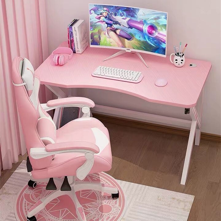 Pink Gaming Desk Girls Study Desk Laptop Table Computer Table White Live Gamer Home Live Desk Bedroom Desktop Gamer Desk