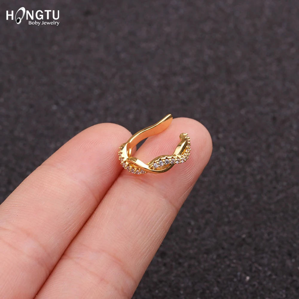 HONGTU 1PC Copper Crystal Ear Cuffs for Women Wrap Cuff Clip on Earrings No Pierce Earrings Fake Earring Piercing Jewellery 2020