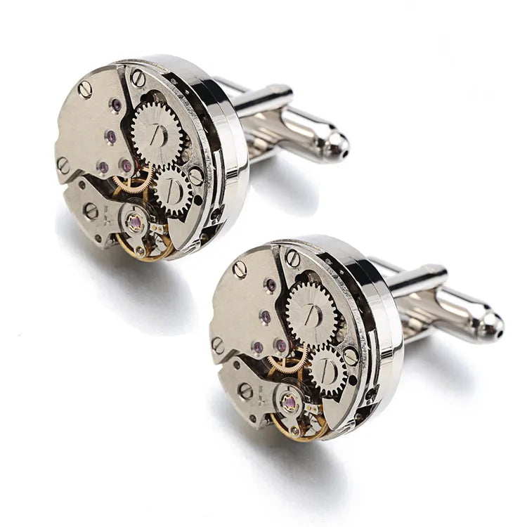 Hot Watch Movement Cufflinks for Immovable Stainless Steel Steampunk Gear Watch Mechanism Cuff Links for Mens Relojes Gemelos