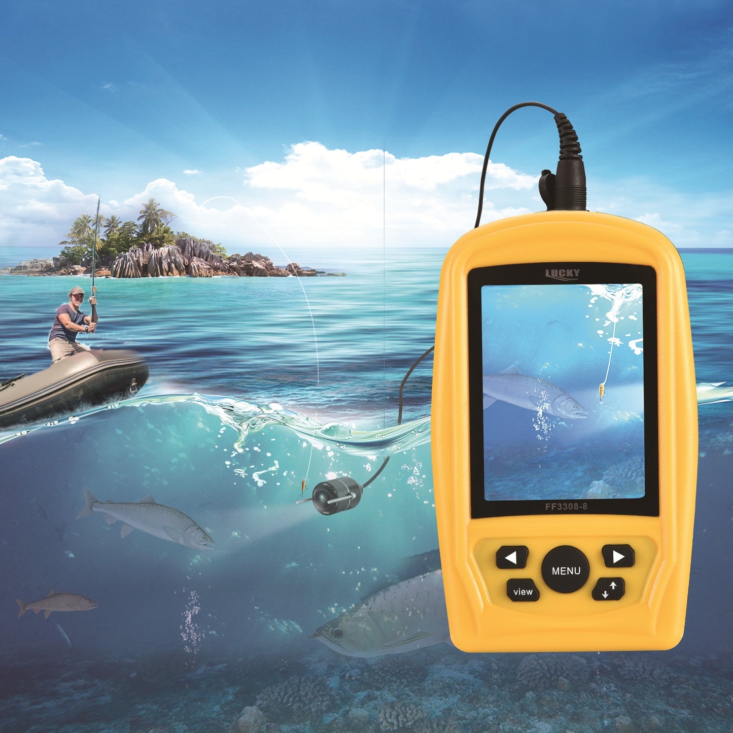 LUCKY Portable Underwater Fishing Finder Match With 3308-8 System CMD Sensor 3.5 Inch TFT RGB Waterproof Monitor Fish Sea 20M