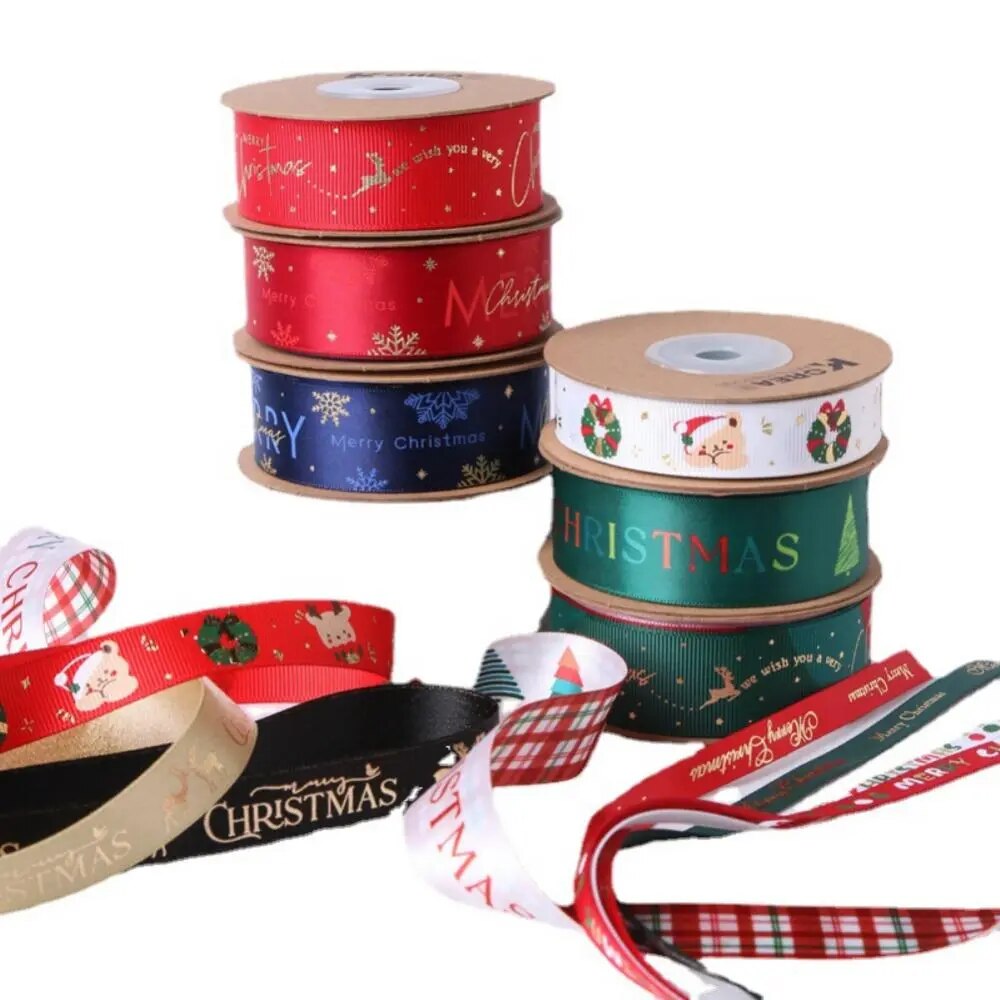 10Yards Christmas Decoration Ribbon DIY Handmade Printed Polyester Party Christmas Wedding Party Packing Gilding Ribbon