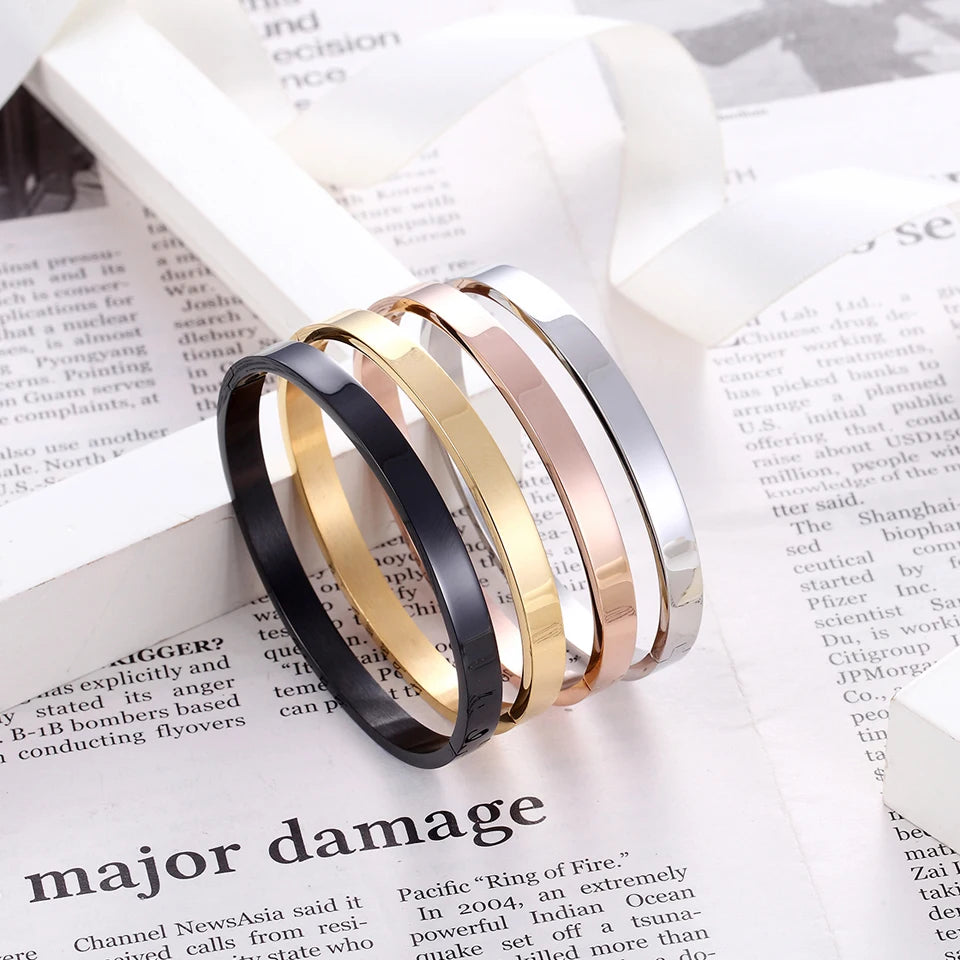 BOBASI New Stainless Steel Round Bangles& Bangles Three Colors Trendy Charm Bracelets Jewelry for Women Love Wedding Brand