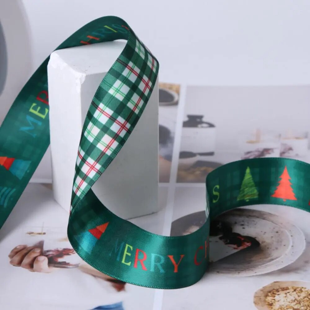 10Yards Christmas Decoration Ribbon DIY Handmade Printed Polyester Party Christmas Wedding Party Packing Gilding Ribbon