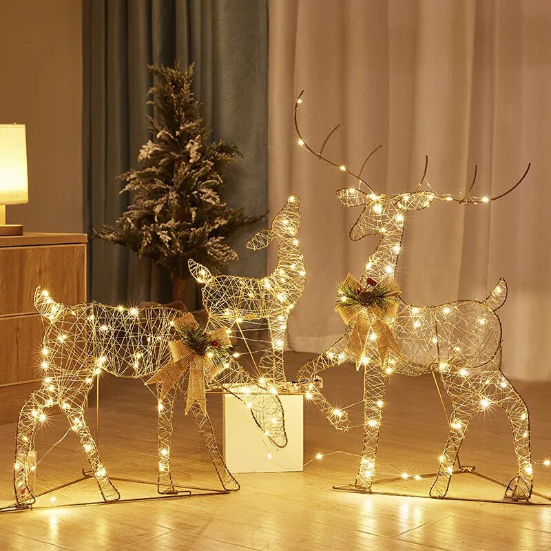 Creative Ornaments Christmas Decoration Glowing Christmas Deer Christmas Tree Ornaments Reindeer Family New Year Decoration