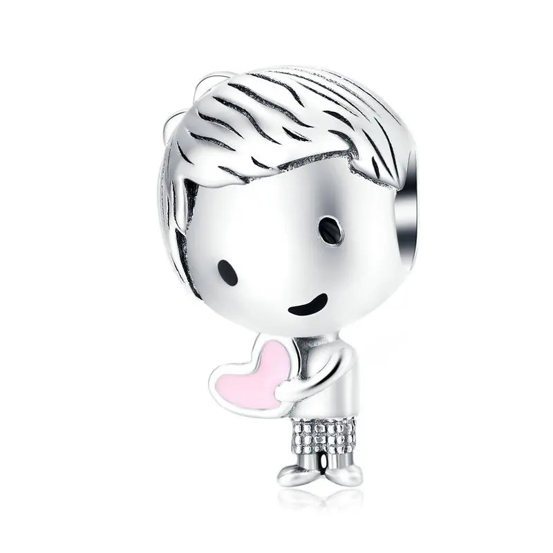 BISAER 925 Sterling Silver Couple Girl Boy Pendant Charm Pineapple Strawberry Dessert Beads for Women Bracelet DIY Fine Jewelry