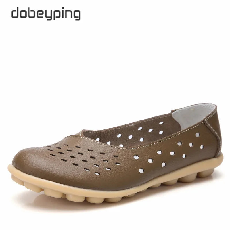 Dobeyping Leather Women Flats New Cut-Outs Summer Shoes Woman Hollow Women's Loafers Female Solid Shoe Large Size 35-44