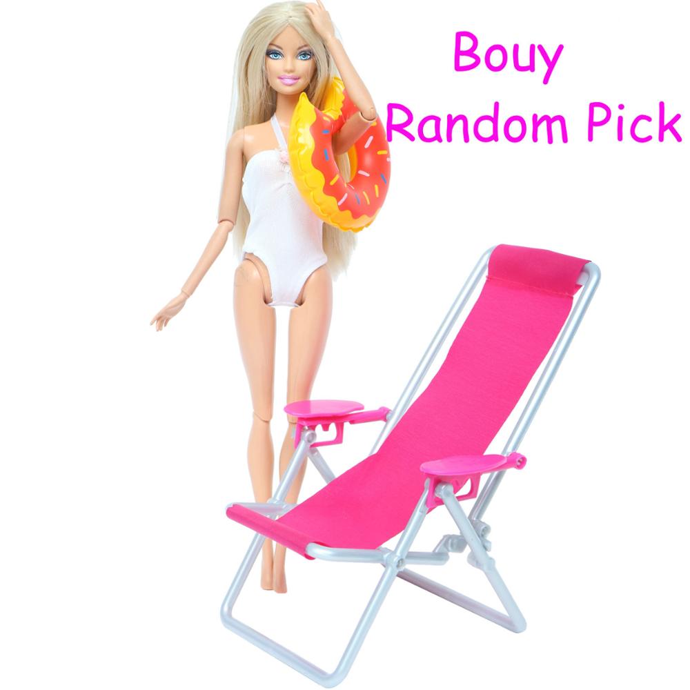 3 Pcs/Lot = 1x Swimsuit Bikini + 1x Random Swimming Buoy Lifebelt Ring +1x Pink Foldable Beach Chair Accessories for Barbie Doll