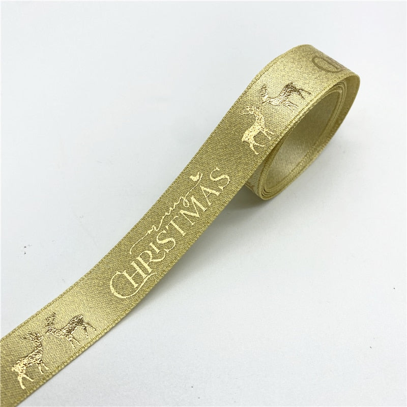 5yards/Lot 15mm Printing Christmas Ribbon Gold Powder Polyester Ribbon for Handm