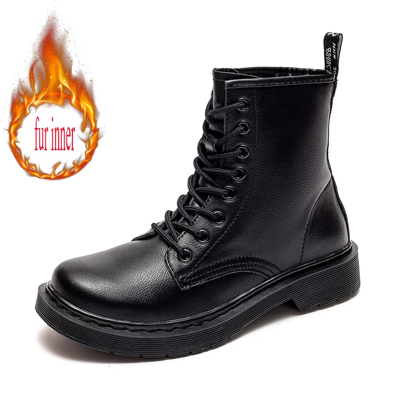 Soft Split Leather Women White Ankle Boots Female Autumn Winter Shoes Woman Punk Motorcycle Boots Spring Winter 35-44