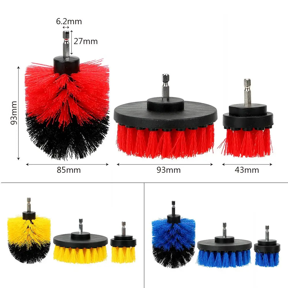 3pcs/Set Car Cleaning Tool Auto Detailing Cleaning Hard Bristle Car Auto Care Car Brush Drill Scrubber Brush Kit