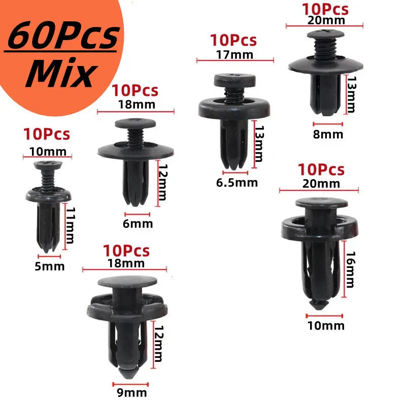60Pcs 5mm 6mm 7mm 8mm 9mm 10mm Hole Car Bumper Rivet Fastener Auto Fender Trim Panel Screw Clips for Honda Nissan Toyota Hyundai