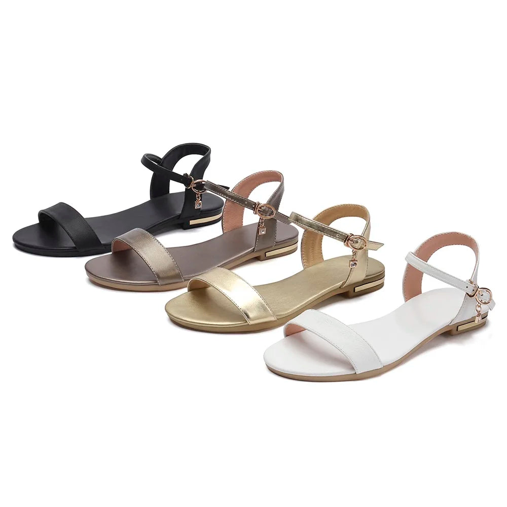 MORAZORA Plus Size 34-46 New Leather Sandals Women Shoes Fashion Flat Sandals Cow Leather Summer Rhinestone Ladies Shoes
