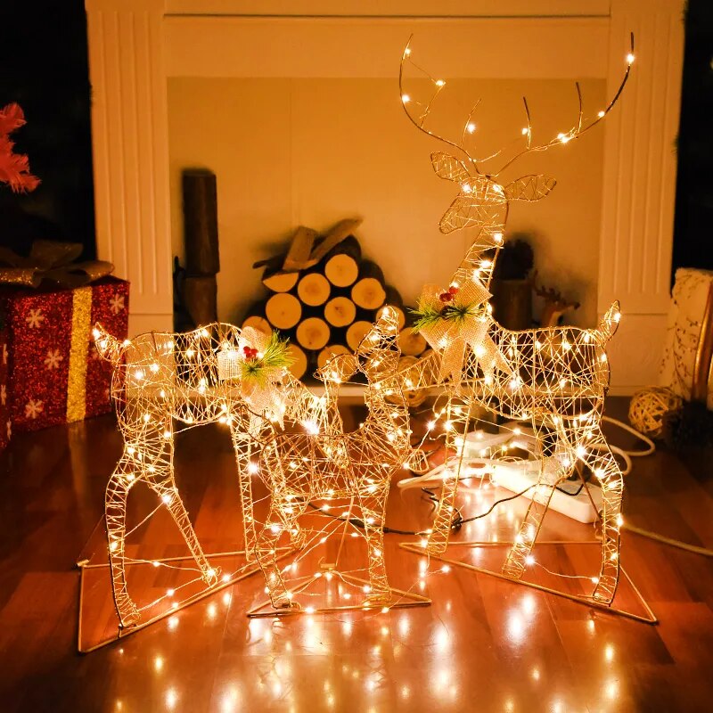 Creative Ornaments Christmas Decoration Glowing Christmas Deer Christmas Tree Ornaments Reindeer Family New Year Decoration