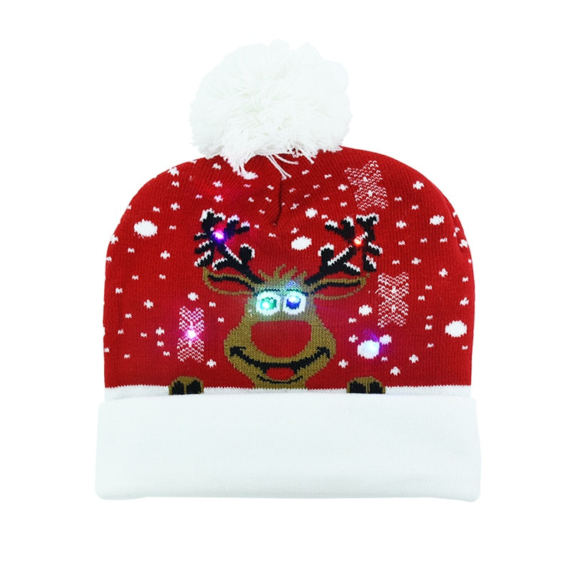 LED Christmas Hat Sweater Knitted Beanie Christmas Light Up Knitted Hat Christmas for Kids Xmas 2023 New Year Decorations