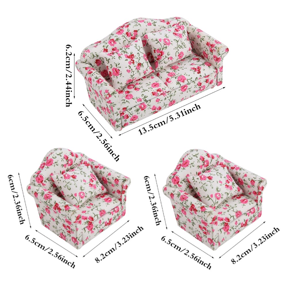 1/12 Miniature Sofa Simulation Dollhouse Sofa Living Room Furniture Children Doll House DIY Pretend Play Role Toys