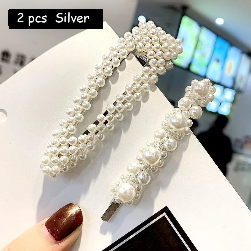 Korean Simulated Pearl Barrettes Beaded Geometric Women Hair Clip Hairgrips Hair Accessories Girls Jewelry Hair Pins