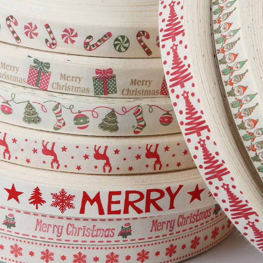 5yards Cartoon Printed Cotton Ribbons Hairbows Christmas Decoration for Home Gif