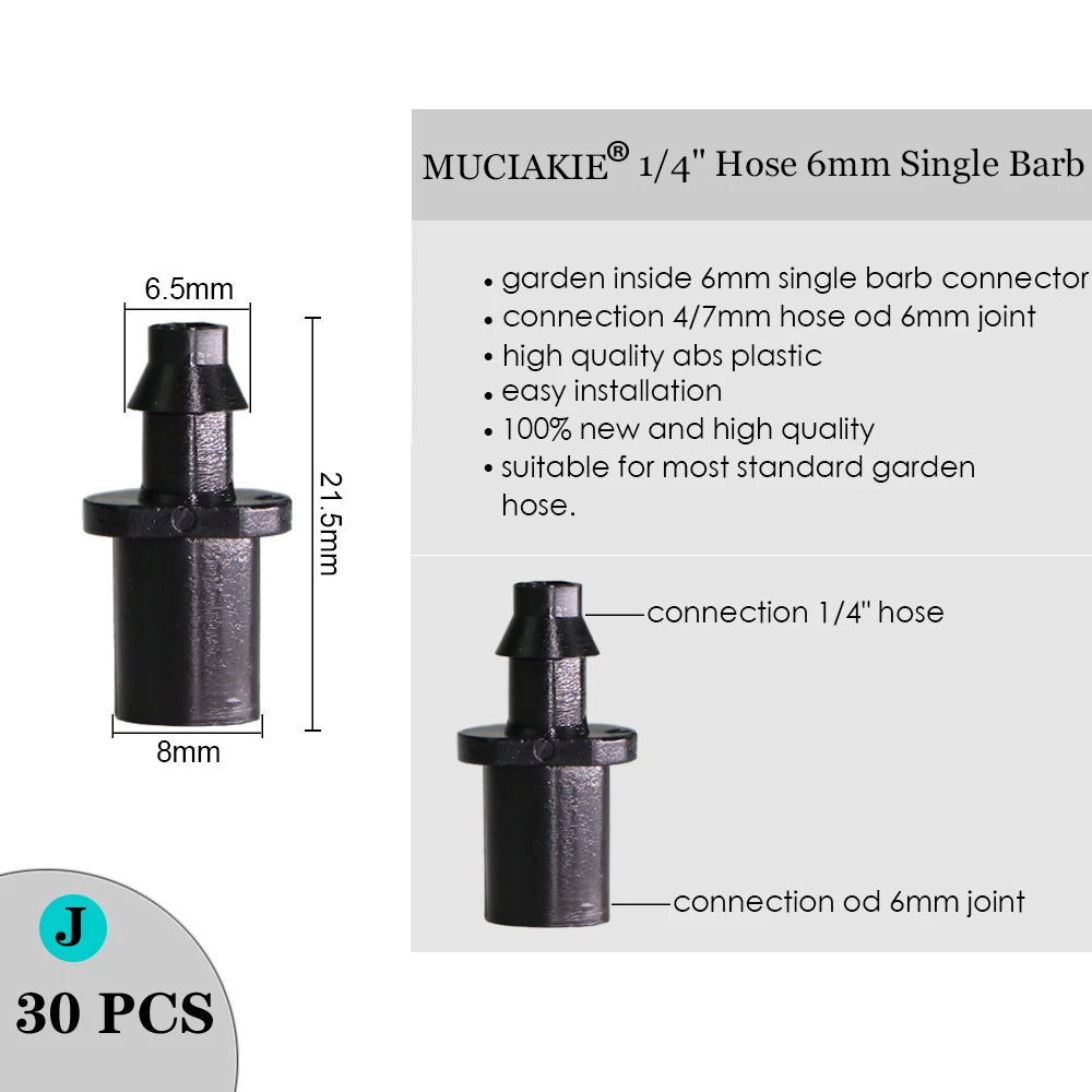 MUCIAKIE Sprinkler Irrigation 1/4 Inch Barb Tee Single Double Barb Barbed Water Pipe Connectors for 4/7mm Hose Garden Fitting