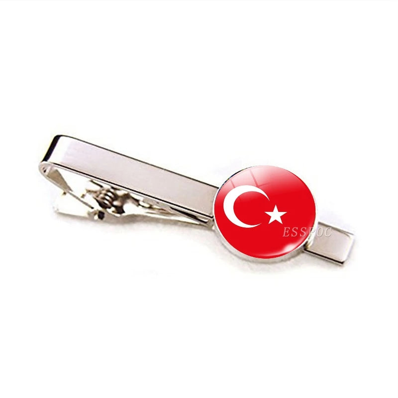 30 Countries National Flag Tie Clips Men Metal Necktie USA Flag Clip Pins Button Wedding Suit Accessories