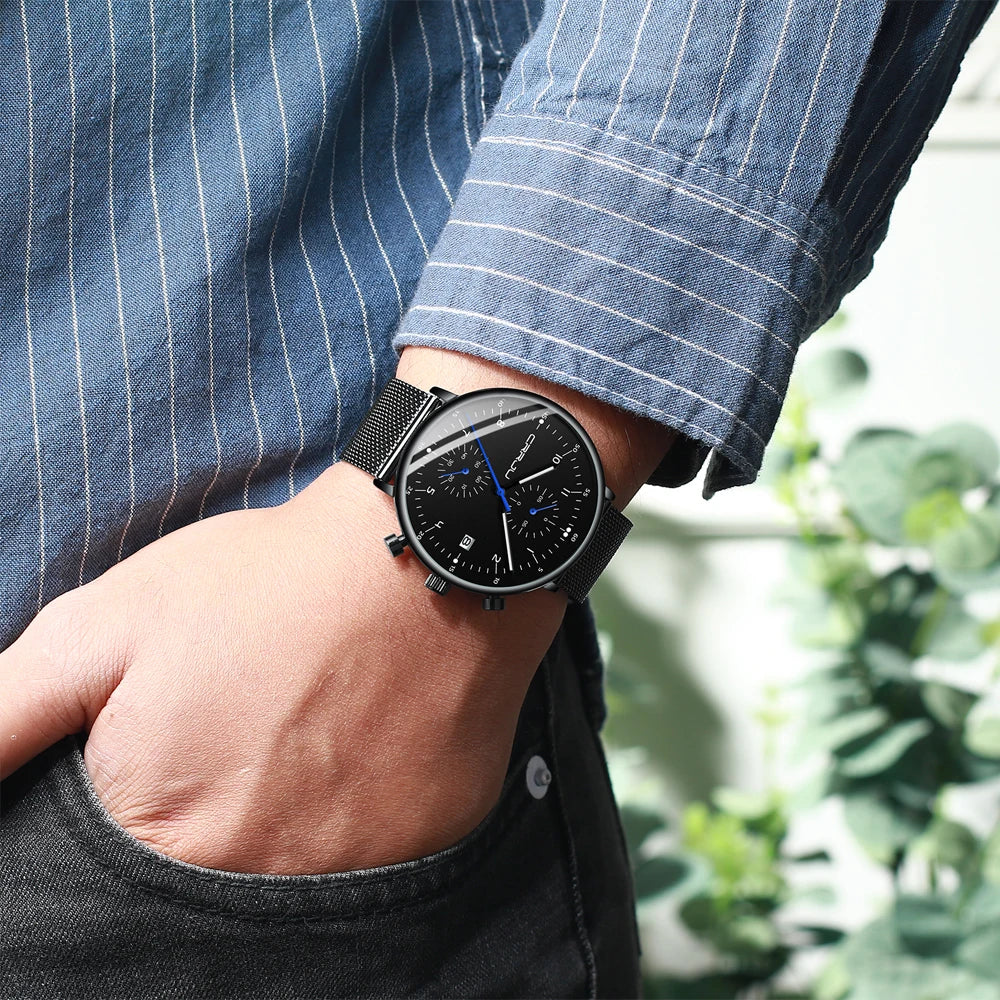 Mens Watch CRRJU Luxury Top Brand Men Stainless Steel WristWatch Men's Military Waterproof Date Quartz Watches Relogio Masculino