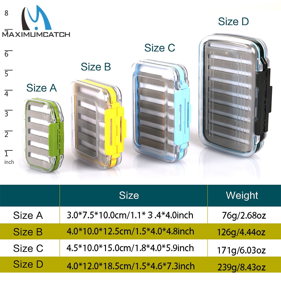 Maximumcatch Fly Box Waterproof Slit Foam High Density 4 Size Fly Fishing Tackle Box