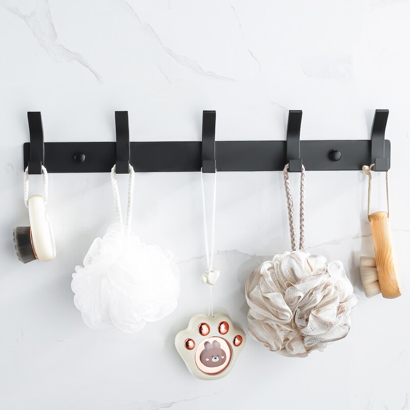 Modern Hanging Hooks for Wall Aluminium Black Towel Holder Bathroom Door Clothe