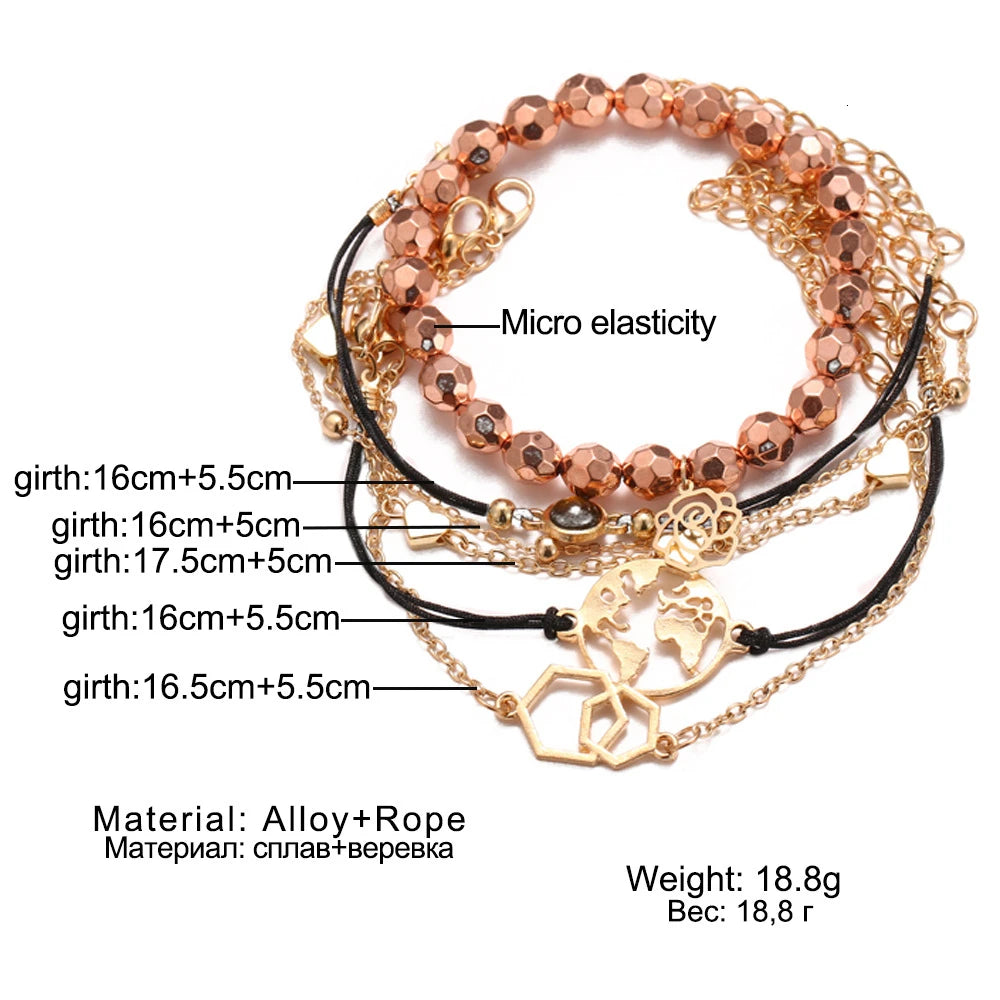 Boho Rope Bracelets & Bangles for Women Bohemian Beaded Charm Bracelet Femme Se Multilayer Jewelry Accessories Bijoux