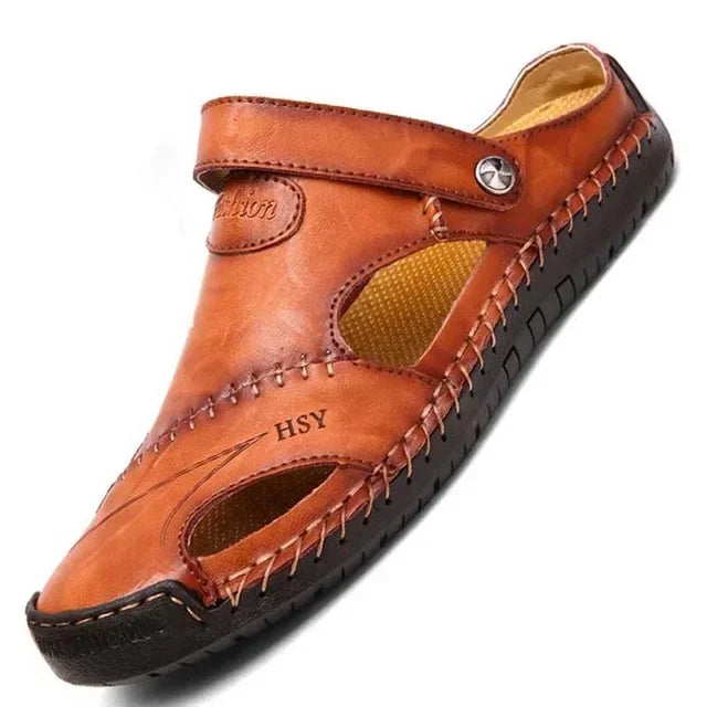 Summer Men's Sandals Leather Sandals Slides Breathable Rome Male Outdoor Beach Slippers Soft Men Beach Sandals